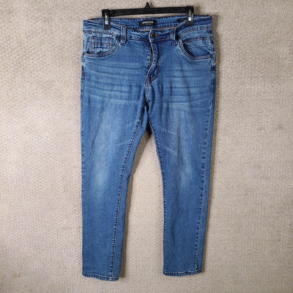 Kenneth Cole Jeans Mens 34x32 Blue Slim Fit Denim Cotton Blend Stretch Dark Wash